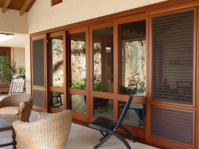 Glass sliding door with louver & sidelites with insect screen